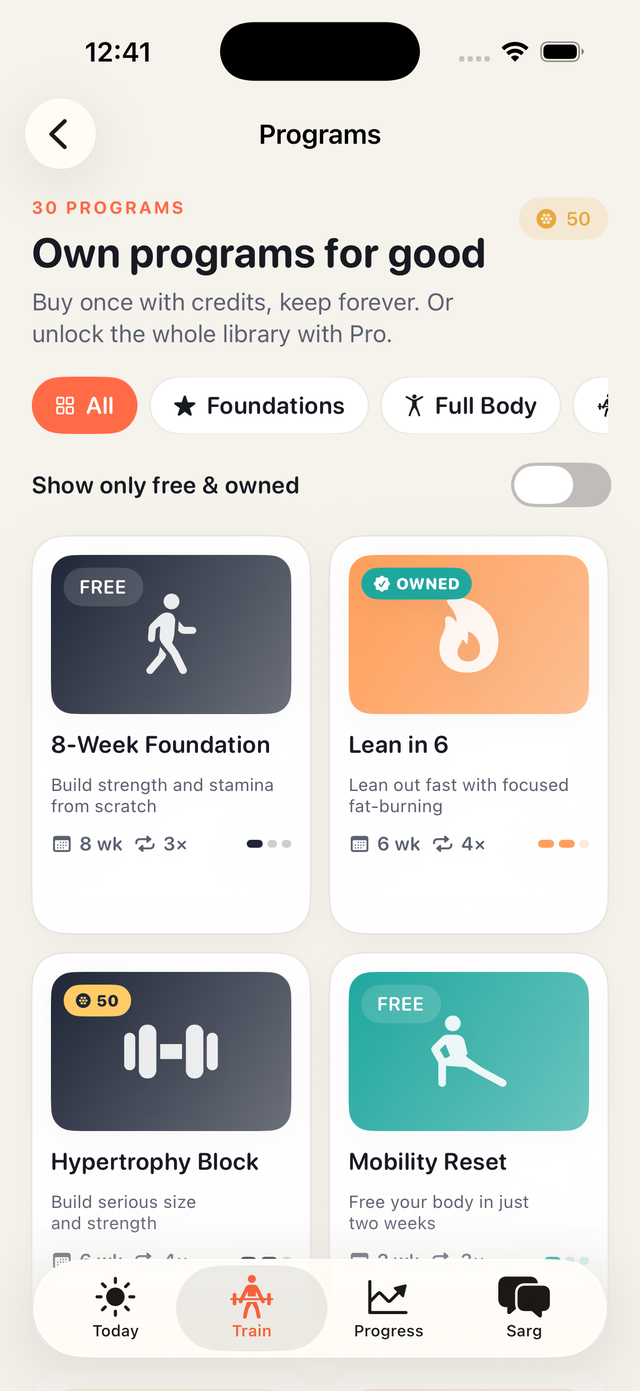 Program store with categories and credit prices